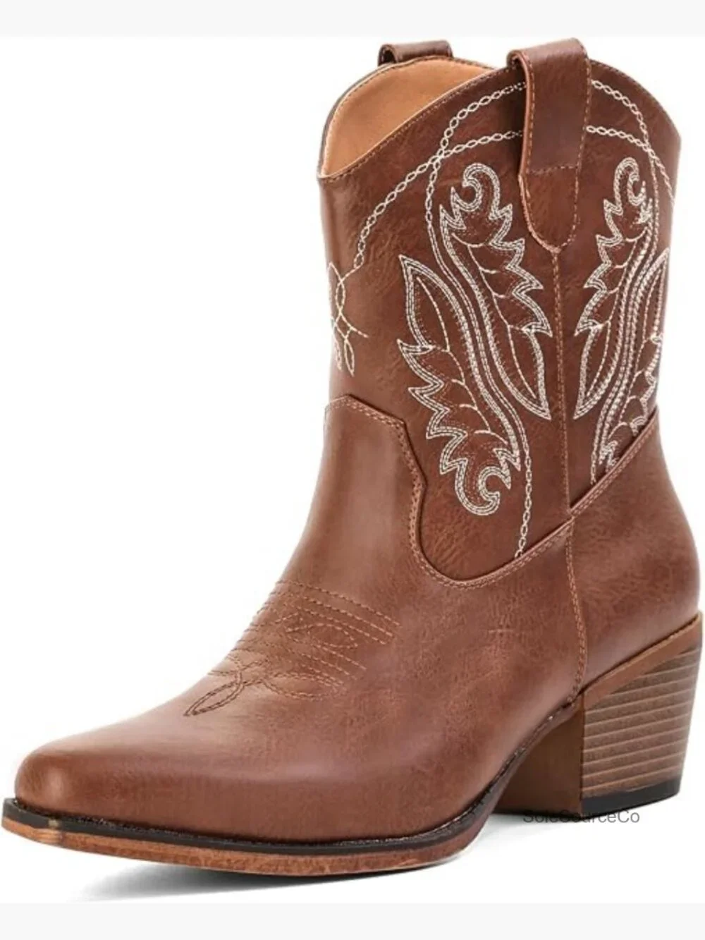 Embroidered Snip Toe Chunky Heel Ankle Cowgirl Boots Festival Western Booties